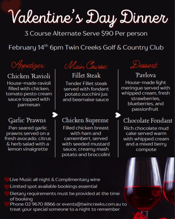 Featured image for “Valentine’s Day Dinner at Twin Creeks Golf”