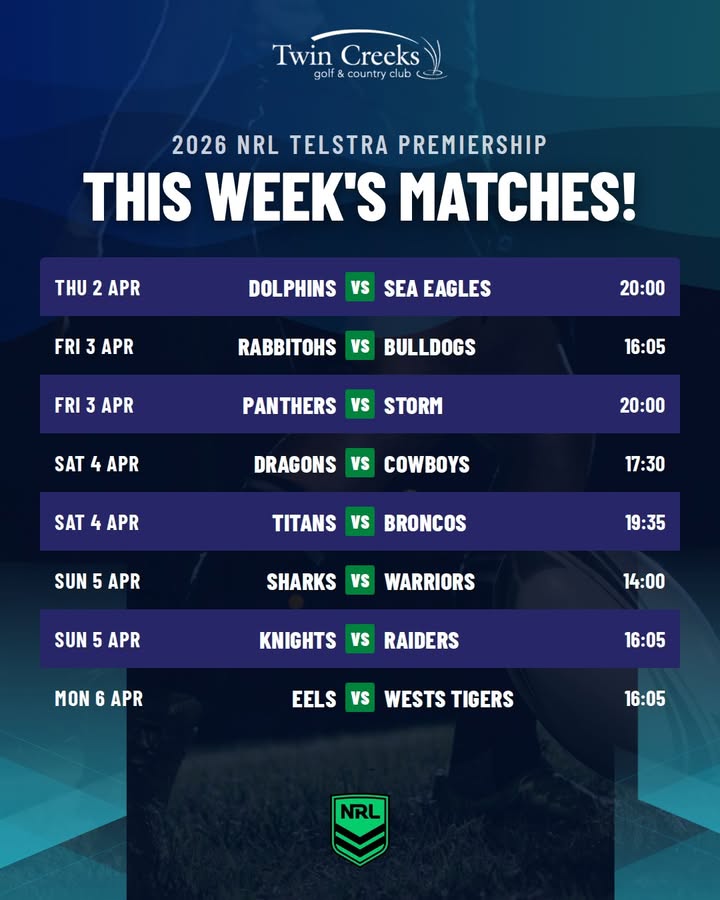 Featured image for “Watch Every NRL Game Live at Twin Creeks Golf This Week”
