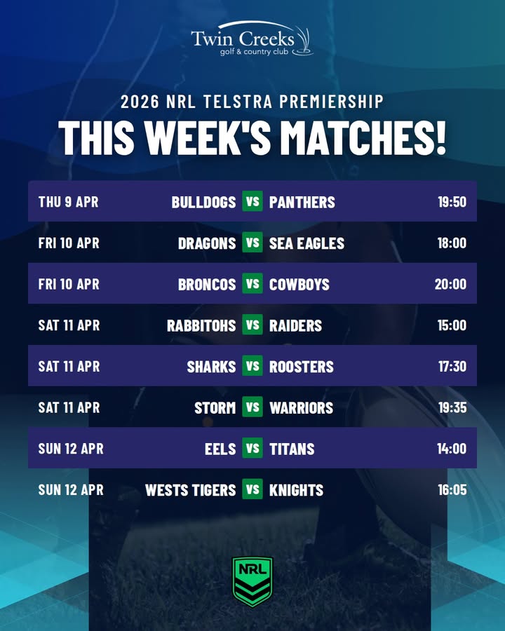 Featured image for “Watch NRL Live at Twin Creeks Golf This Week”