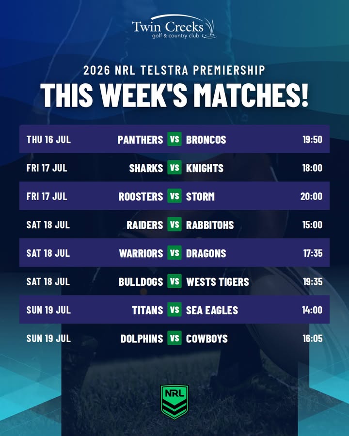 Featured image for “Watch NRL Live at Twin Creeks Golf This Week”