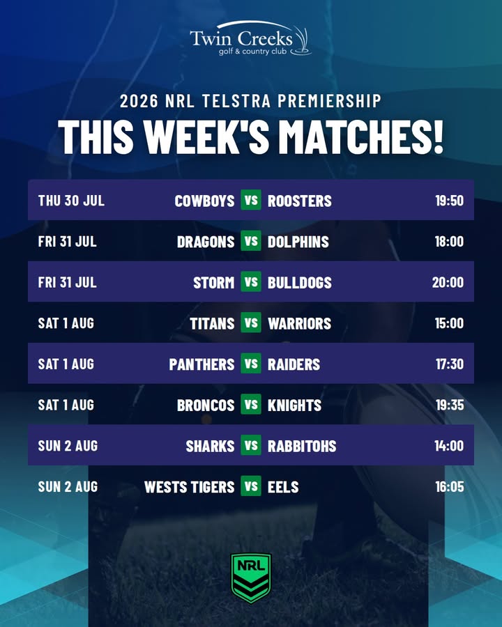Featured image for “Watch Live NRL Matches This Week at Twin Creeks Golf”