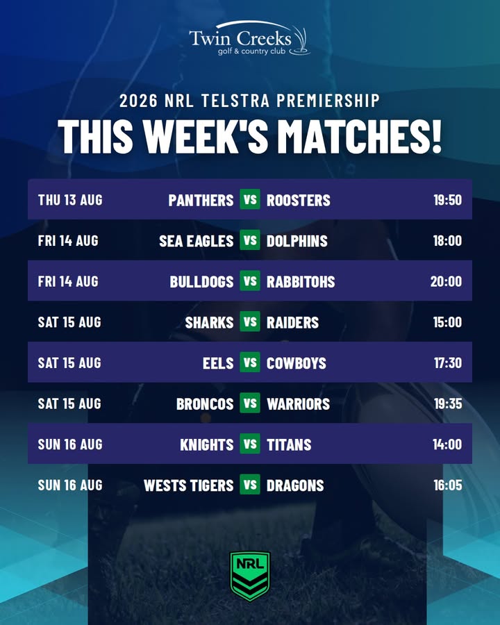 Featured image for “Watch NRL Live This Week at Twin Creeks Golf”