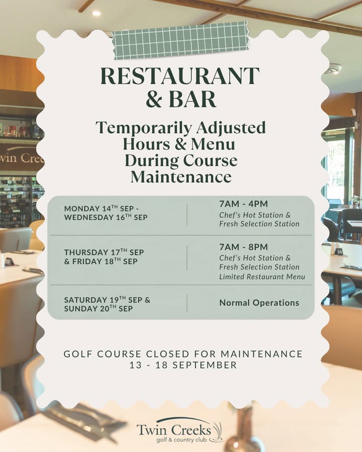 Featured image for “Twin Creeks Golf Course Closed for Renovations Until 19 September”